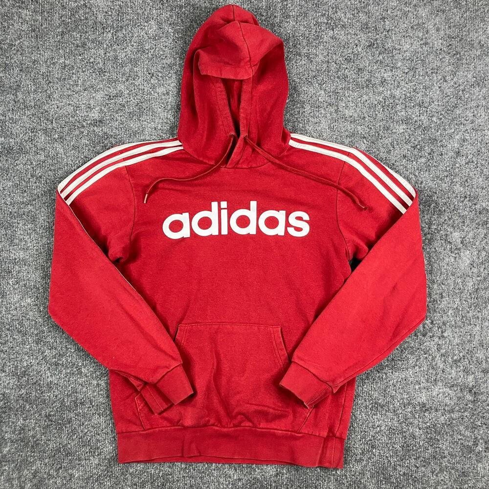 Adidas Hoodie Mens Size Small Red White Stripes Logo Pullover Sweatshirt